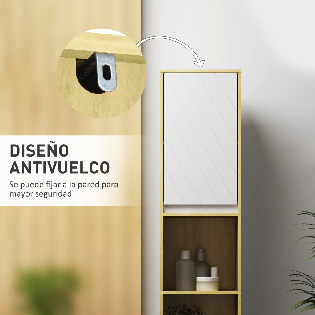 Colonna Bagno Stretto con 2 Ante e Ripiani Aperti ¨C Zephmum ¨C Rovere Bianco 30x24x170 cm