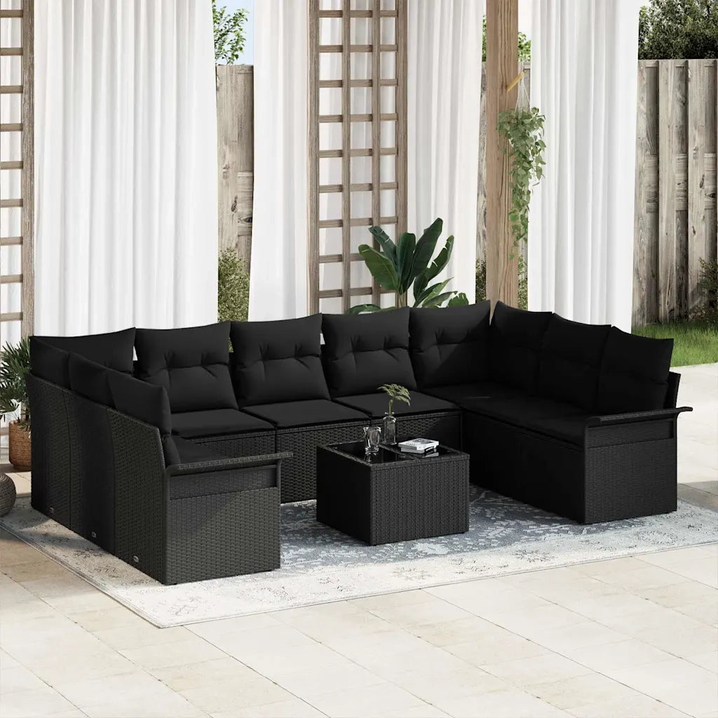 Set Divano da Giardino con cuscino 10 pcs Nero polyrattan 3345533