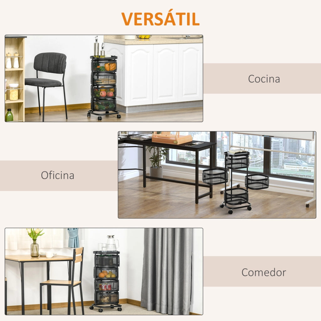 Carrello Multilivello con Cestelli ¨C Minimal ¨C 33x33x77 cm Nero