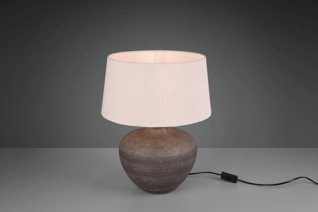 LOU LAMPADA DA TAVOLO GRANDE BASE CERAMICA MARRONE ANTICATA CON PARALUME SABBIA H. 46CM ATTACCO E27