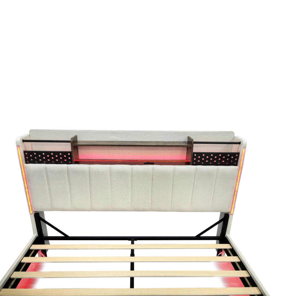 Letto matrimoniale imbottito 160x200 con LED, USB e contenitore