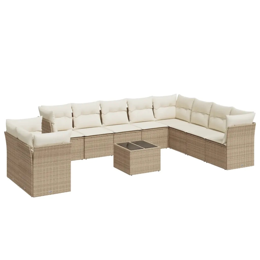 Set Divani da Giardino 11 pz con Cuscini Beige in Polyrattan 3217868
