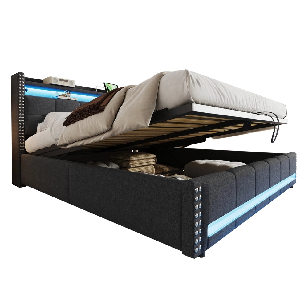 Letto matrimoniale - Xylo - 180x200 cm LED lino grigio