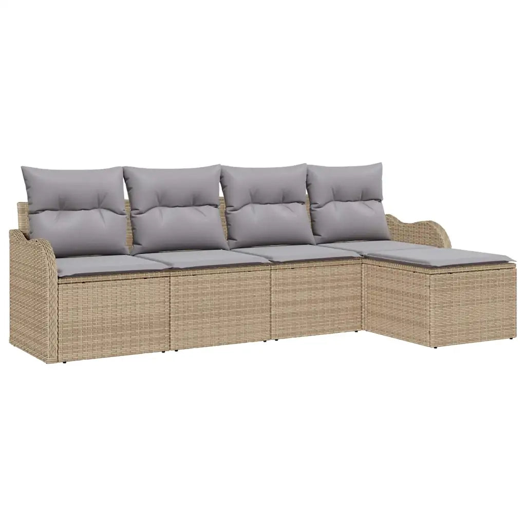 Set Divano da Giardino con cuscino 5 pcs Beige Poly Rattan