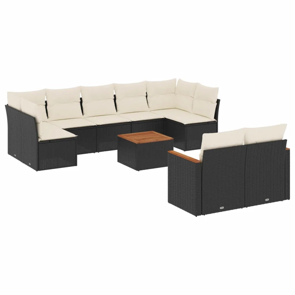 Set Divani da Giardino 10pz con Cuscini in Polyrattan Nero 3258696