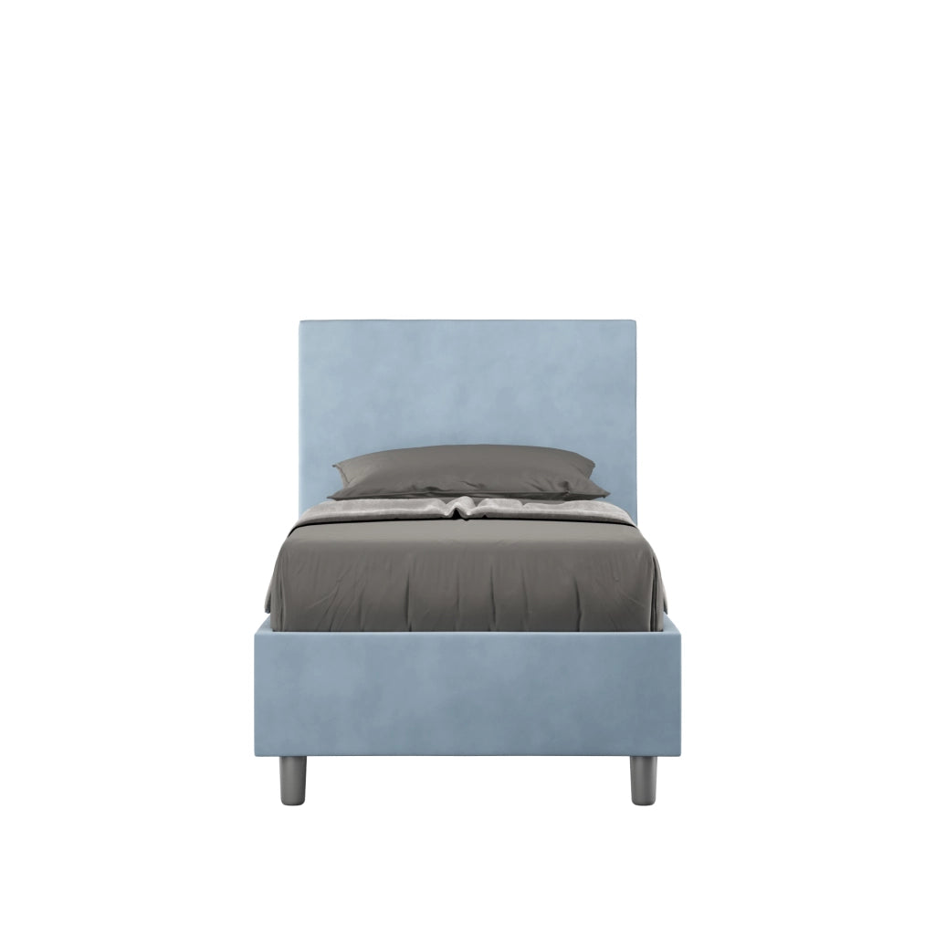 BS COM Letto singolo contenitore imbottito 80x190 microfibra azzurro