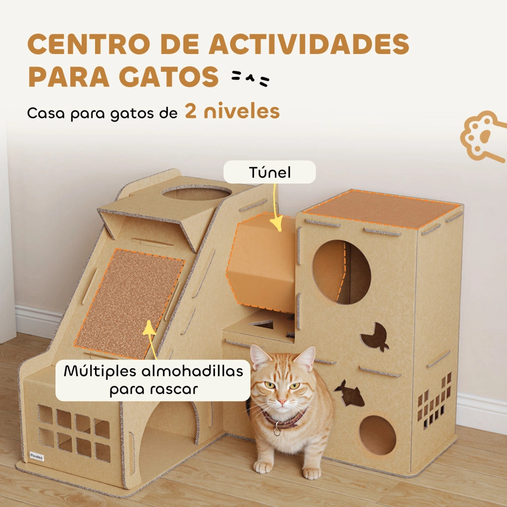 Castello per Gatti 2 Livelli con Tunnel e Ramp ¨C Minimal ¨C Marrone