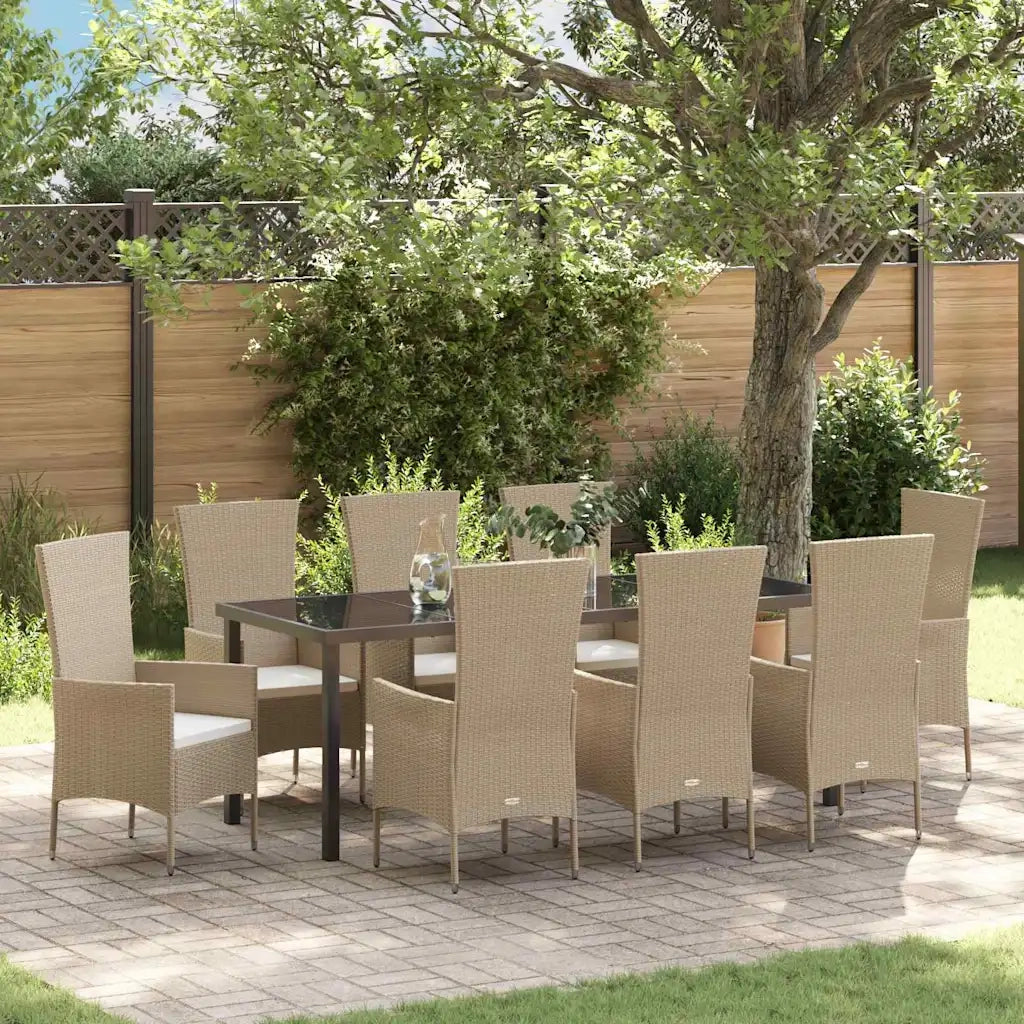 Set da Pranzo per Giardino con cuscino 9 pcs Beige polyrattan 3379463