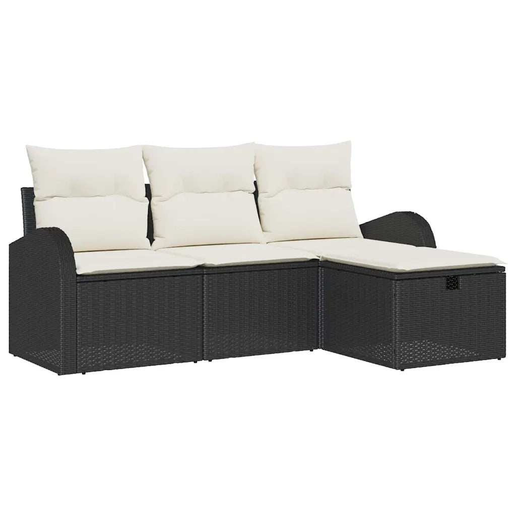 Set Divano da Giardino con cuscino 4 pcs Nero Poly Rattan