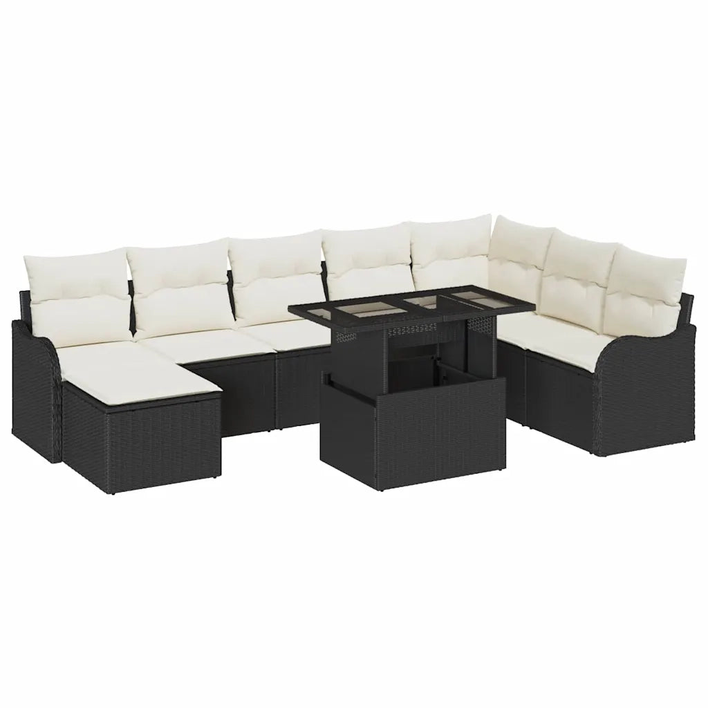 Set Divano da Giardino con cuscino 9 pcs Nero Poly Rattan 3348513
