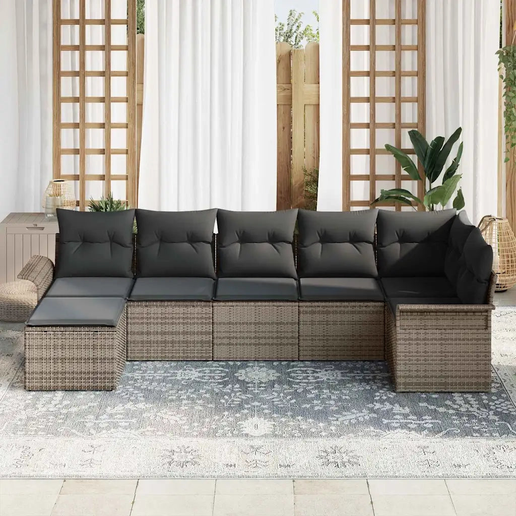Set Divano da Giardino con cuscino 7 pcs Grigio polyrattan
