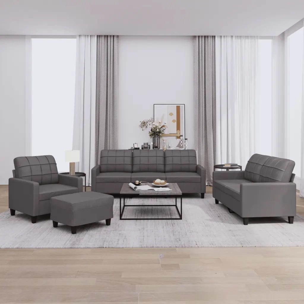 Set di Divani 4 pz con Cuscini Grigio in Similpelle 3201345