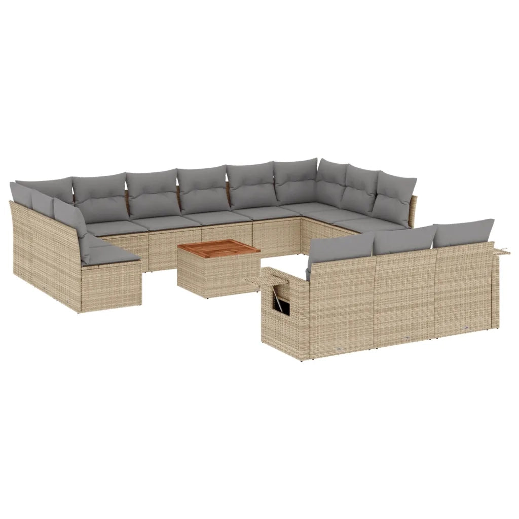 Set Divani da Giardino 14pz con Cuscini in Polyrattan Beige