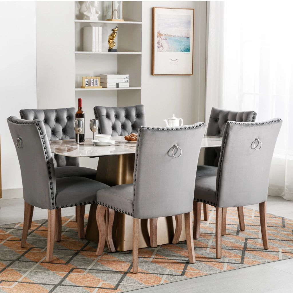 Sedie da Pranzo in Velluto con Gambe in Legno Massello ¨C Xylo ¨C Grigio, Set 6 Pezzi