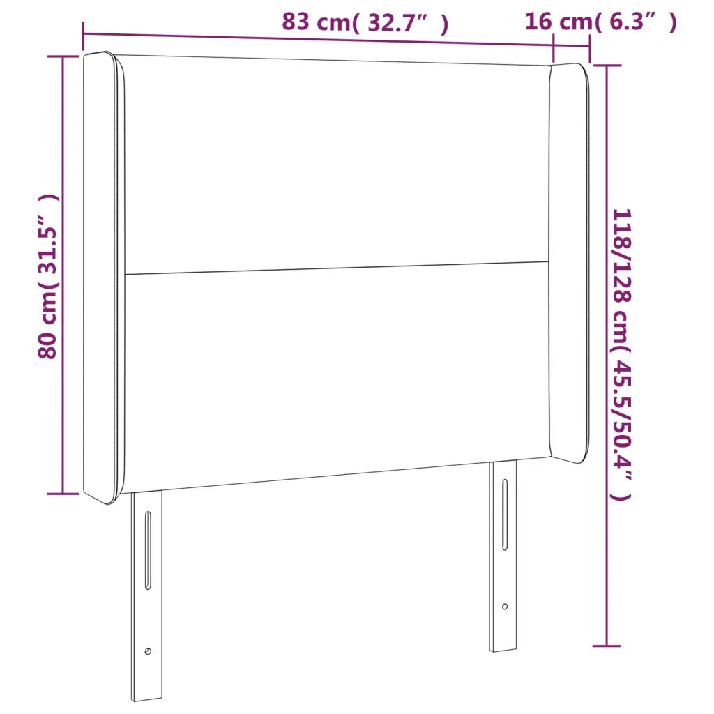 Testiera ad Orecchio-Testata con Orecchie Nera 83x16x118/128 cm in Velluto 808370