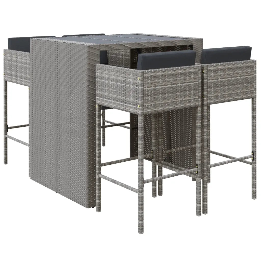 Set Bar da Giardino 5 pz con Cuscini in Polyrattan Grigio 3200671