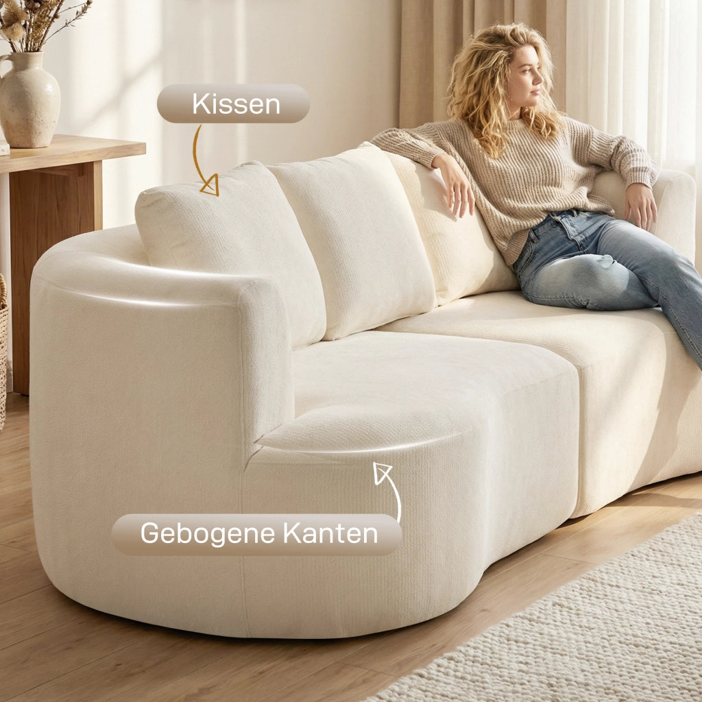 Divano 3 posti in chenille ¨C zephmum ¨C crema, imbottito, 260 cm