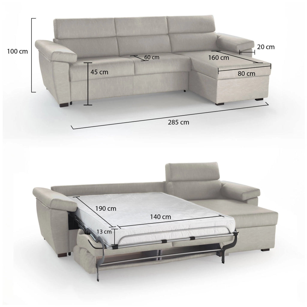 Priverno, Divano Letto con Penisola Sfoderabile Made in Italy, 285x160 cm Beige