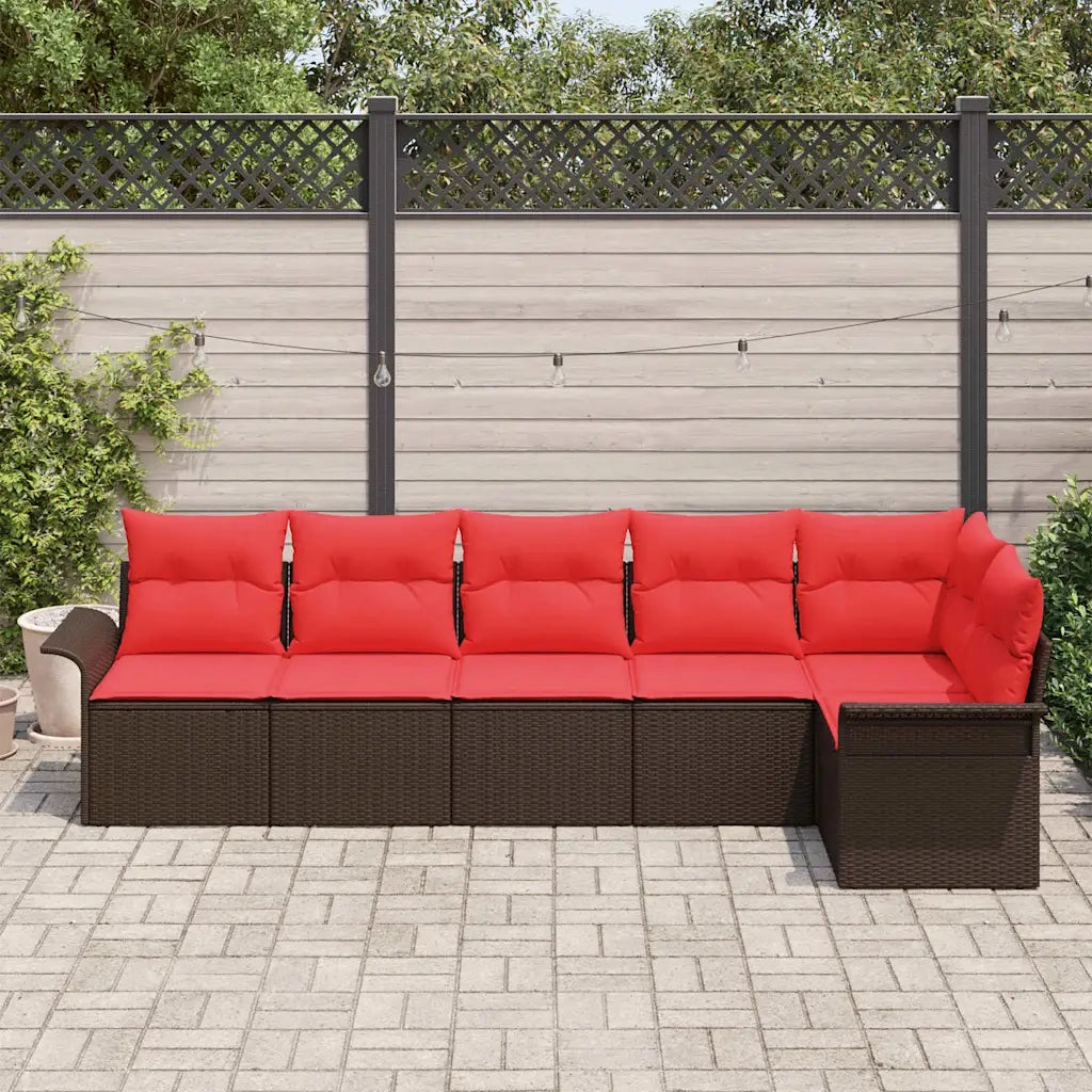 Set Divano da Giardino con cuscino 6 pcs Marrone polyrattan 3345384