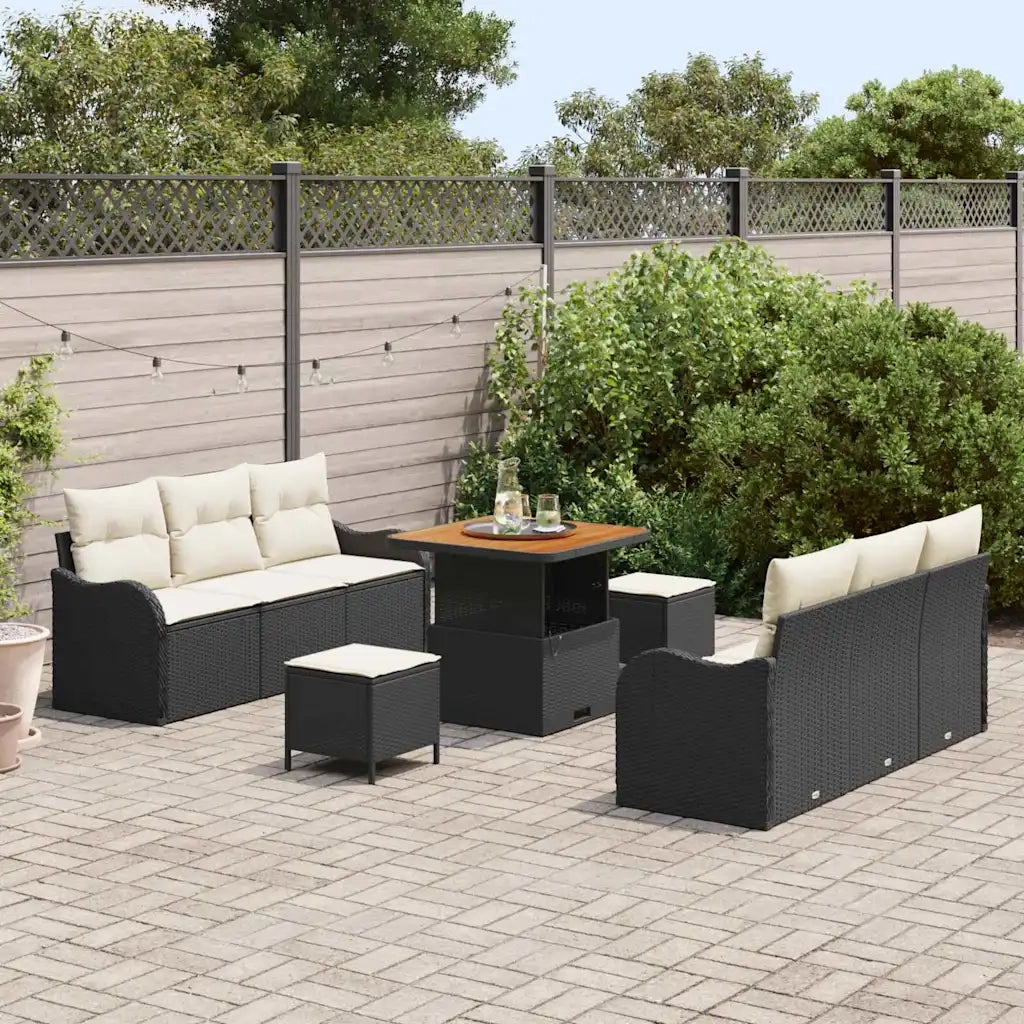 Set Divano da Giardino con cuscino 9 pcs Nero polyrattan 3362215