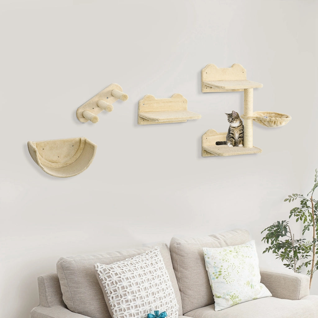 Set arrampicata per gatti con scala, amaca, piattaforma e tiragraffi ¨C Minimal ¨C 4 pezzi, beige