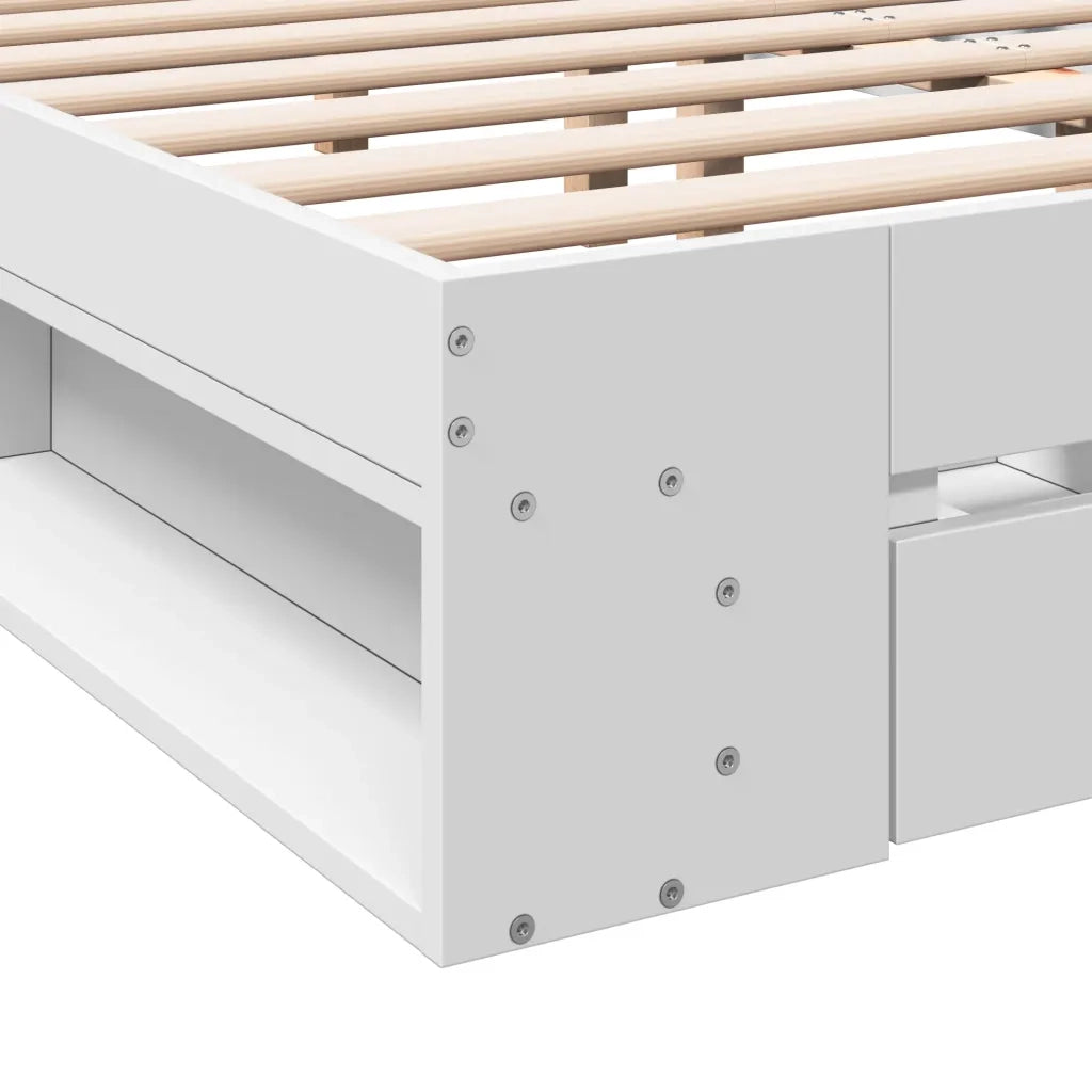 Letto matrimoniale | Letto per adulti | Giroletto con Cassetti Bianco 140x190 cm in Legno Multistrato