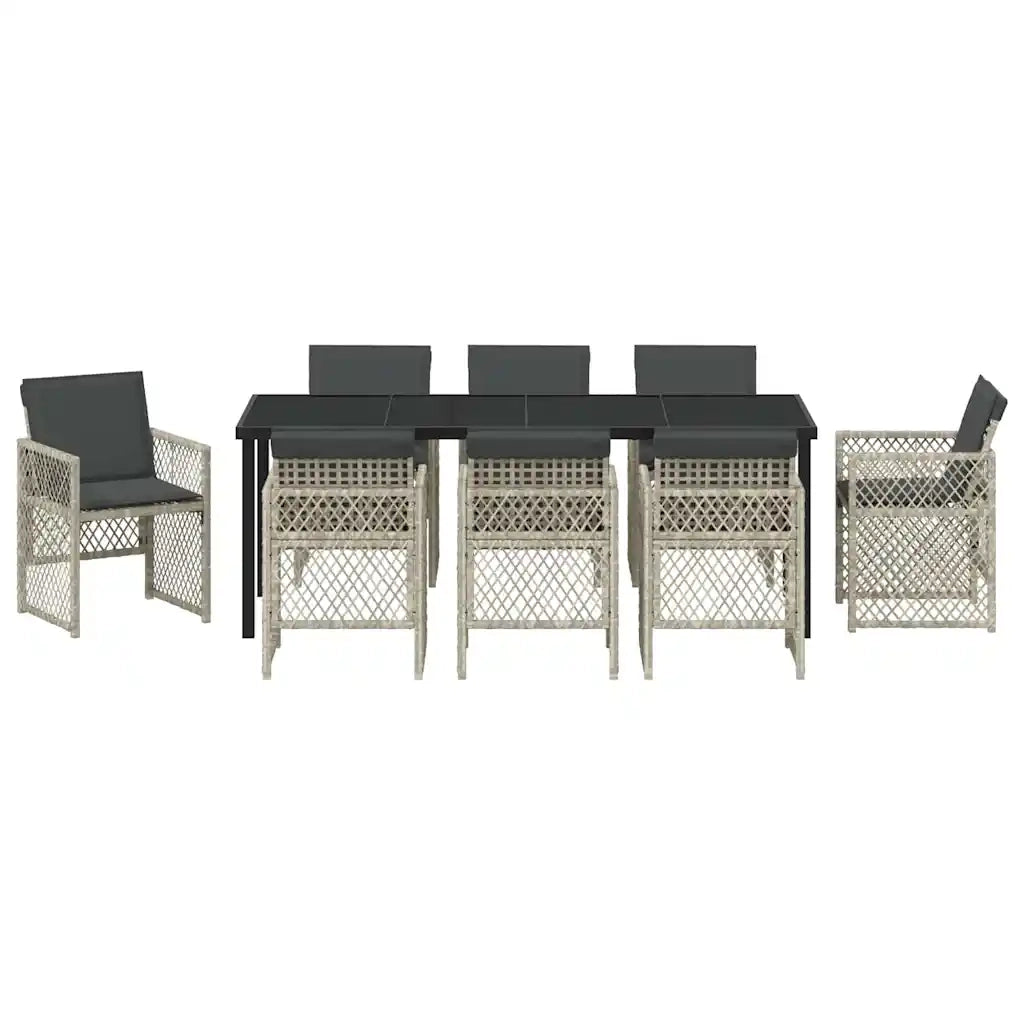 Set da Pranzo per Giardino 9 pcs Grigio chiaro polyrattan 3380640