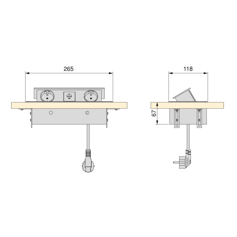 Multiconnettore da tavolo Atom 26 Lite, 225x111mm, 2 prese Schuko, 1 USB Tipo A, 1 USB Tipo C, Zama-Acciaio-Plastica, ..