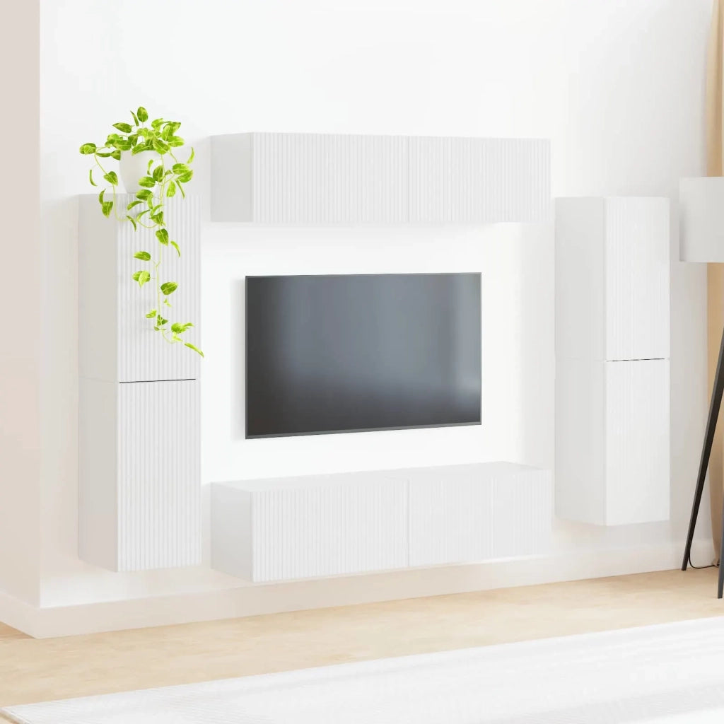 Set mobile TV 8 pcs Bianco Lucido Legno multistrato 3409136