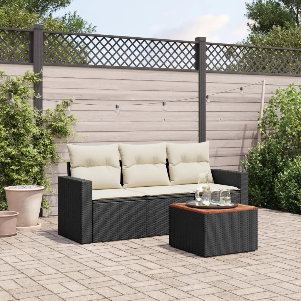 Set Divani da Giardino 4 pz con Cuscini Nero in Polyrattan 3223991