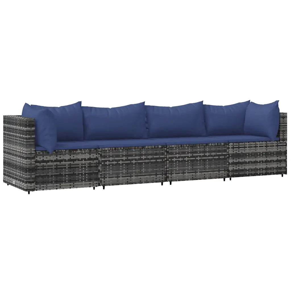 Set Divani da Giardino 4 pz con Cuscini in Polyrattan Grigio 319848