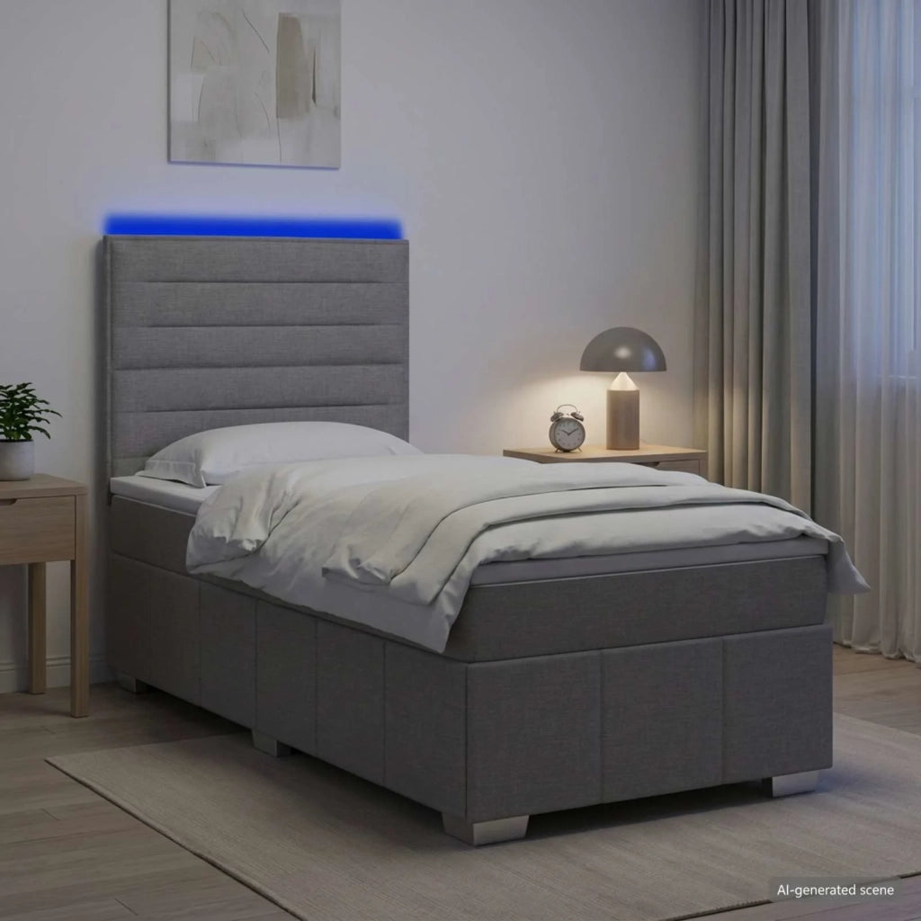 Letto Box Spring LED con Materasso Grigio Chiaro 80 x 200 cm 3455465