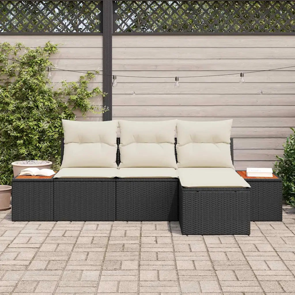 Set Divano da Giardino con cuscino 4 pcs Nero polyrattan 3348058