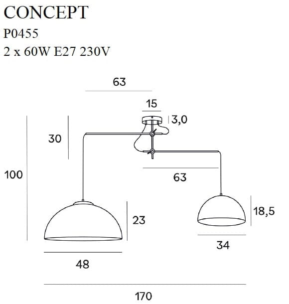 Lampada a sospensione industriale nera Concept Maxlight 2xE27