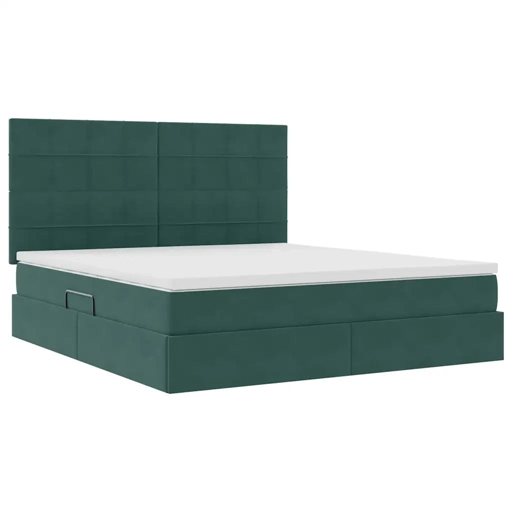 Letto con contenitore e LED Verde Scuro 180 x 200 cm Velluto