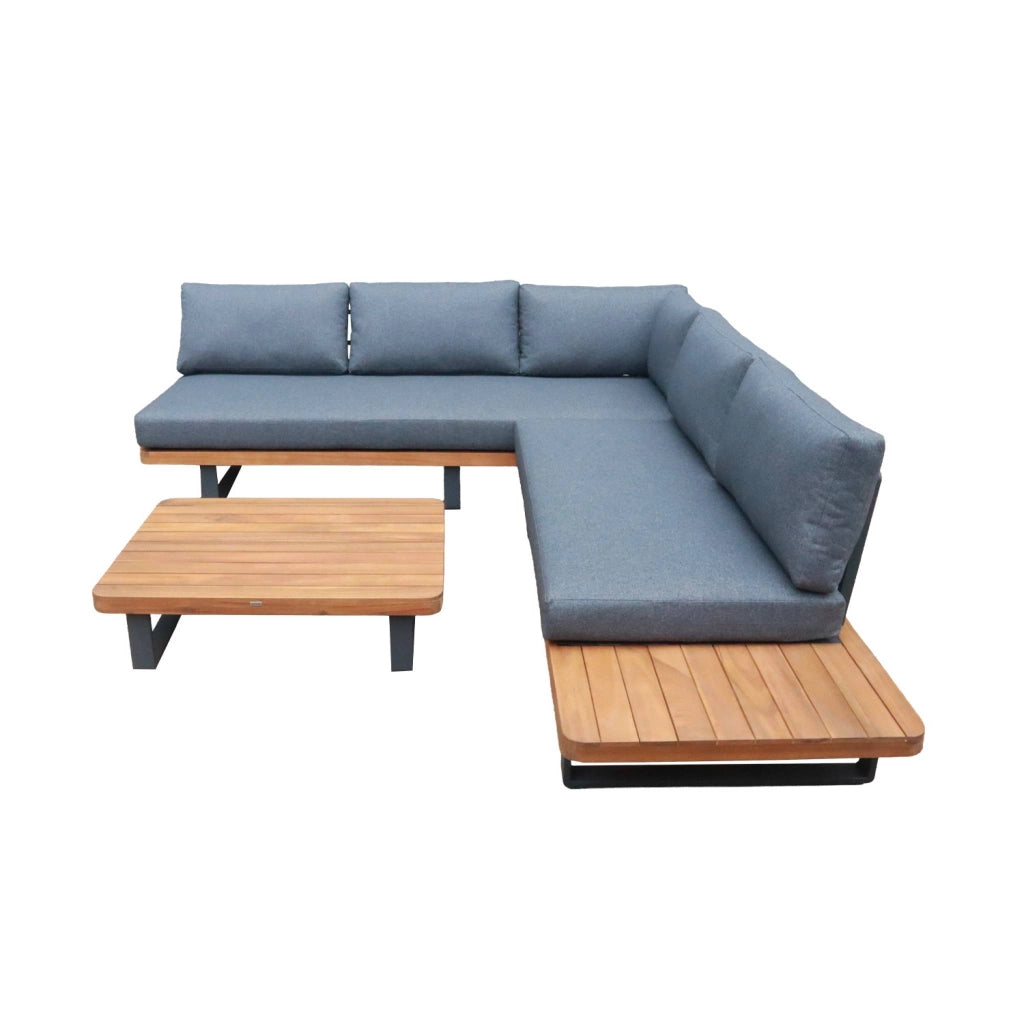 Salotto da giardino angolare in legno di acacia e alluminio, 7 posti,