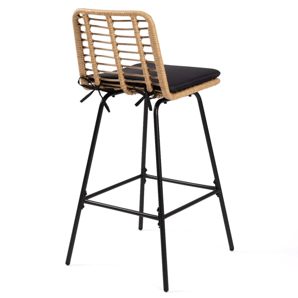 IDMarket - Set di 2 sgabelli da bar SUMMER in rattan con gambe in metallo nero
