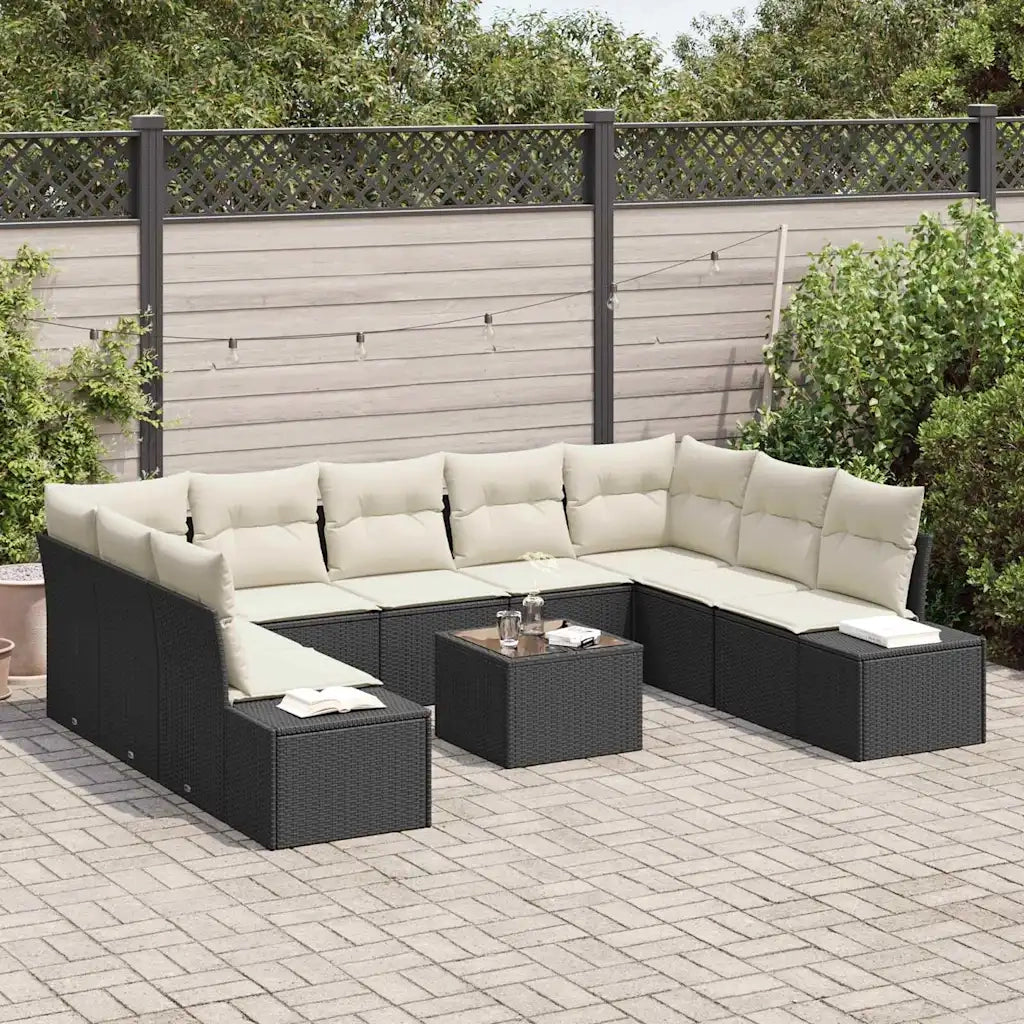 Set Divano da Giardino 9 pcs Nero e Crema Polyrattan 3355896
