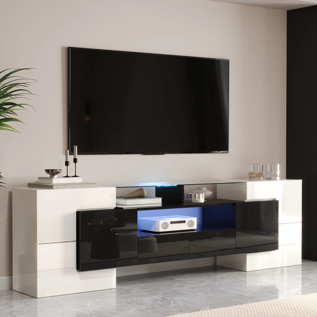 Cassettiera per TV bianca e nera in truciolare lunghezza 200 cm