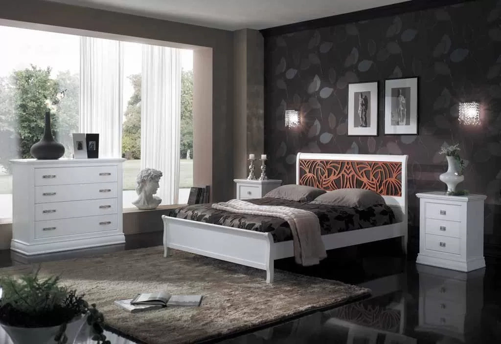 Comodino classico 3 cassetti legno shabby bianco 61x38x74 - Mobili 2G
