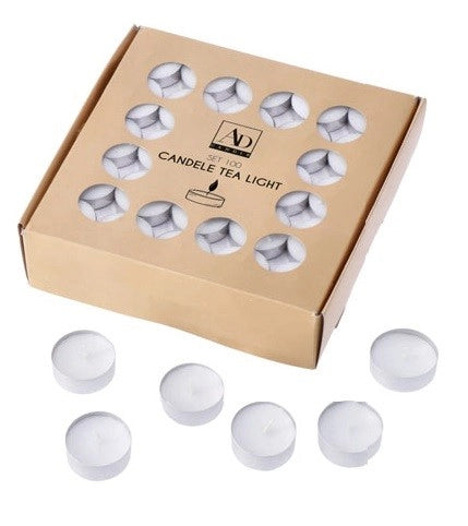 Set 100 Pezzi Candele Tea-Light Bianche Dimetro 3,75 cm 10 gr