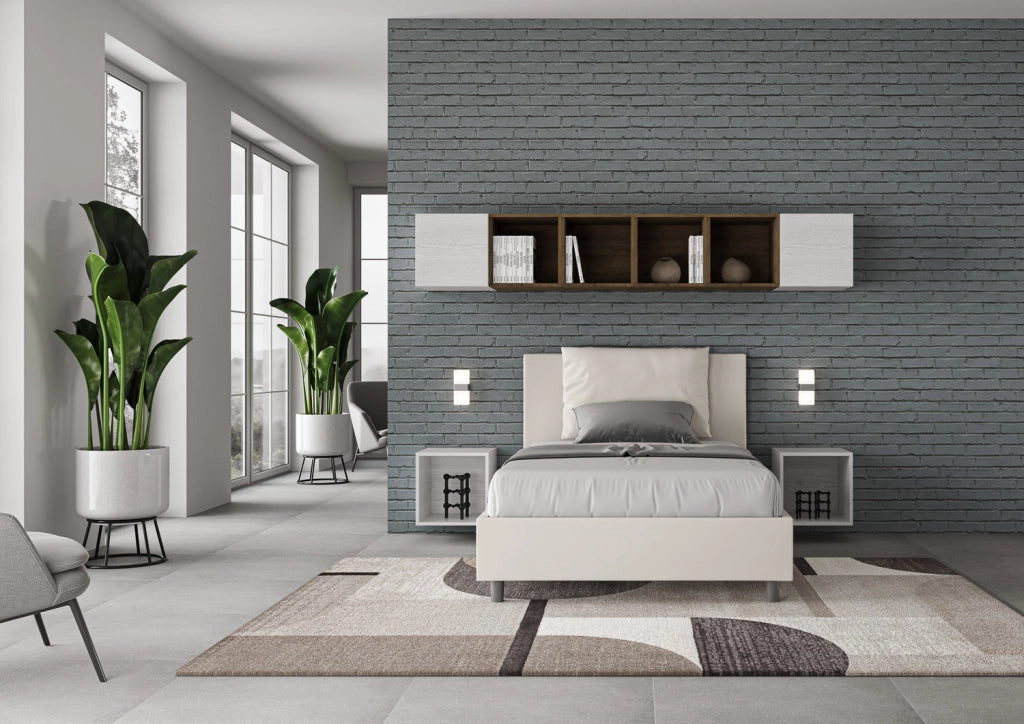 BS COM Letto una piazza e mezza con rete imbottito 120x200 similpelle bianco