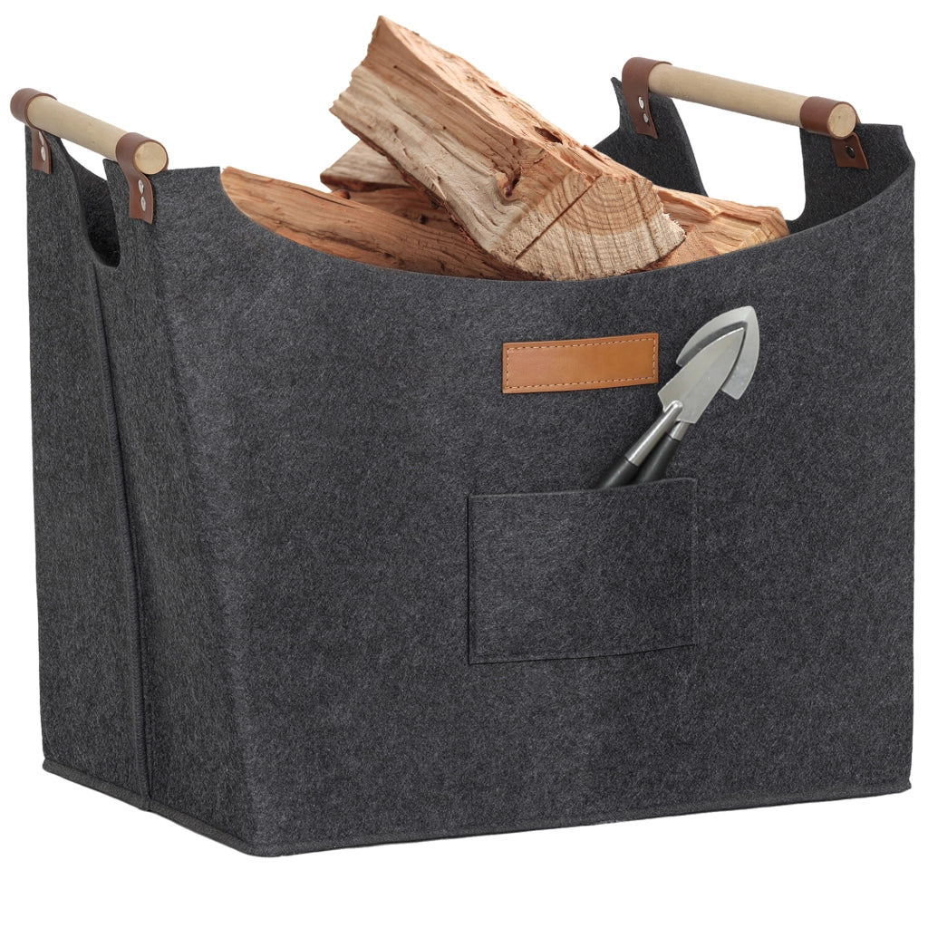 Portaoggetti in Feltro ¨C Xylo ¨C Grigio con Manici in Legno 45x32x40 cm