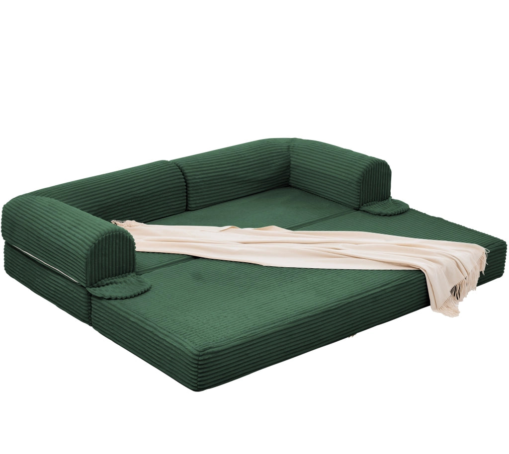 Divano Letto Convertibile 2 Posti con Schienale Imbottito, Divano Basso in Velluto Verde