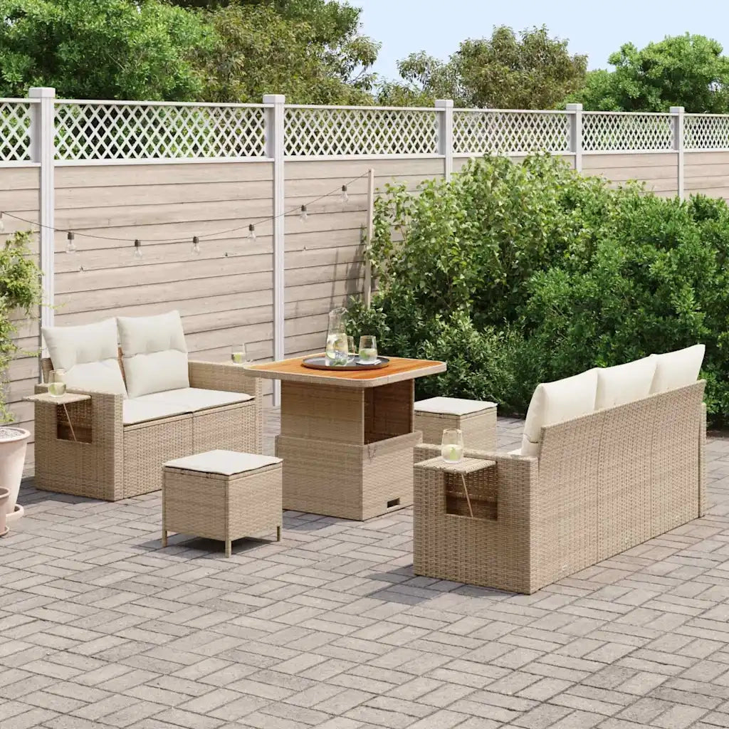 Set Divano da Giardino con cuscino 8 pcs Beige polyrattan