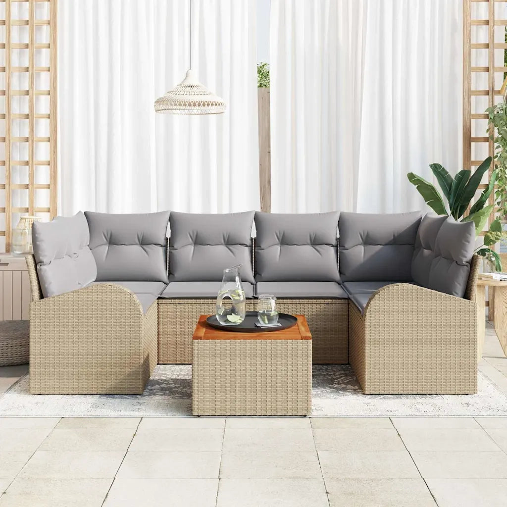 Set Divano da Giardino con cuscino 7 pcs Beige polyrattan 3347532