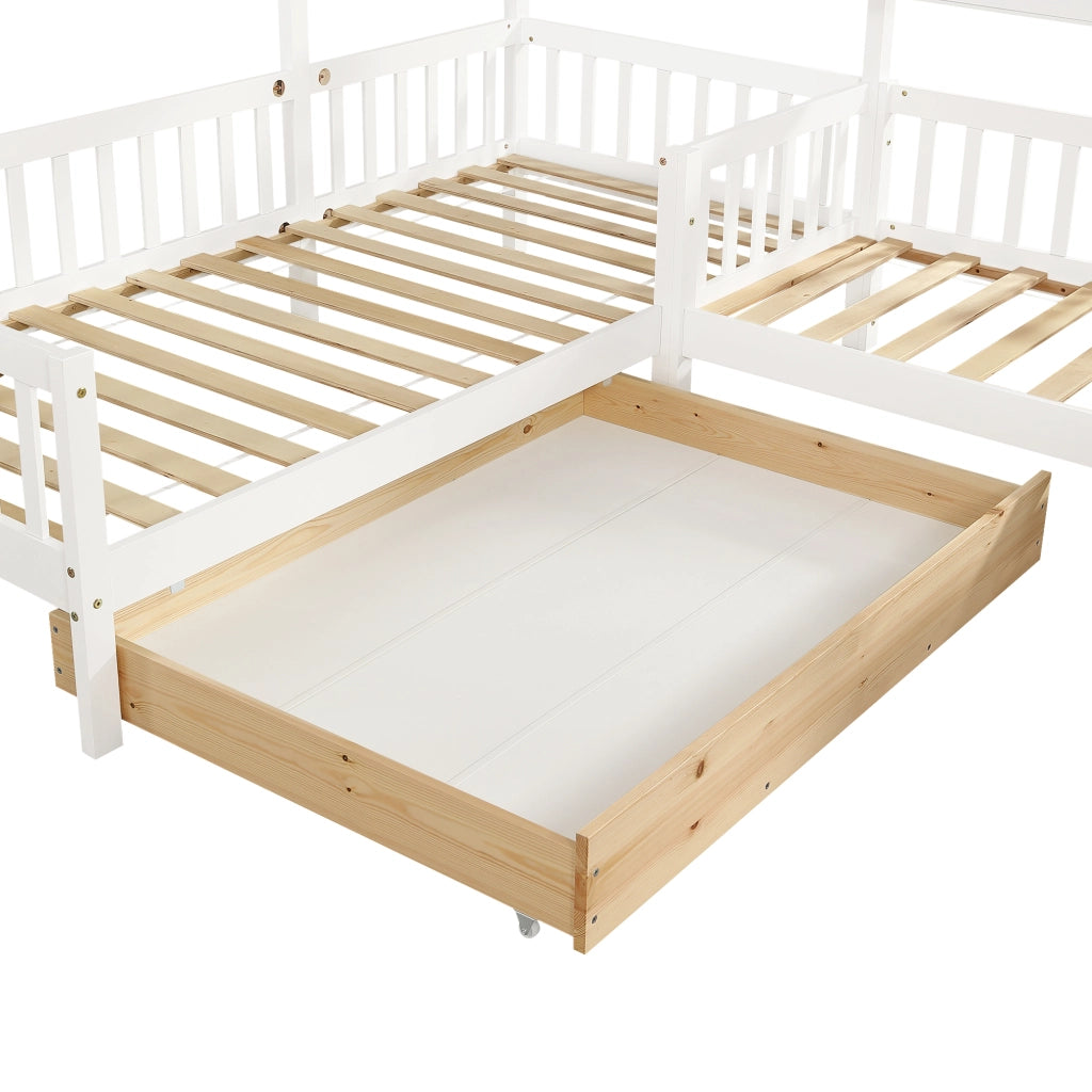 LETTO a casetta con cassetti e ripiani 242x209x178,5 cm Bianco