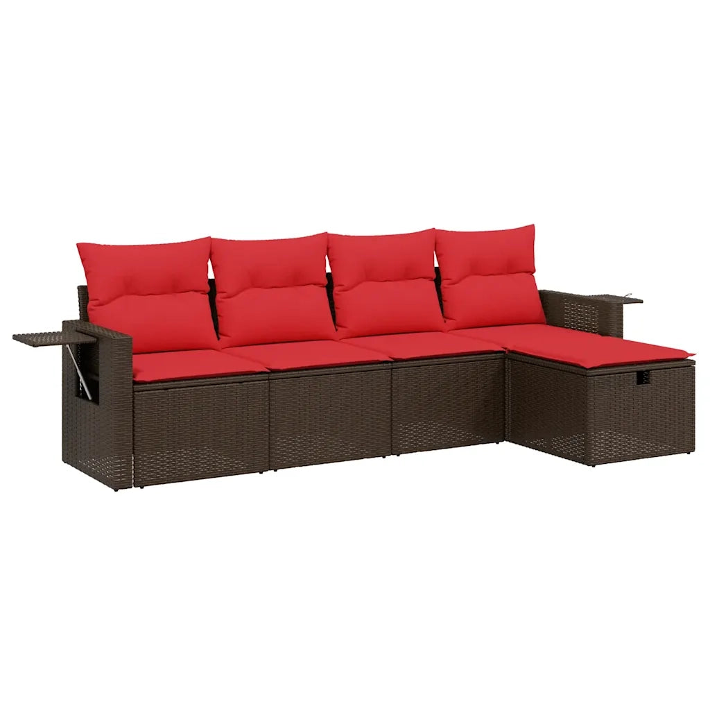 Set Divani da Giardino 5 pz con Cuscini Marrone in Polyrattan 3263780