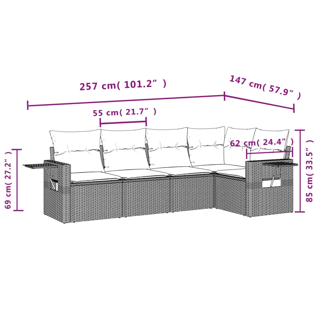 Set Divani da Giardino 5 pz con Cuscini in Polyrattan Nero 3220124
