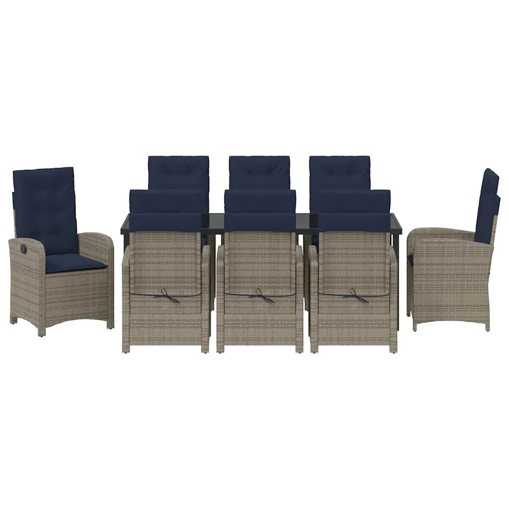 Set da Pranzo per Giardino con cuscino 9 pcs Grigio polyrattan 3380357